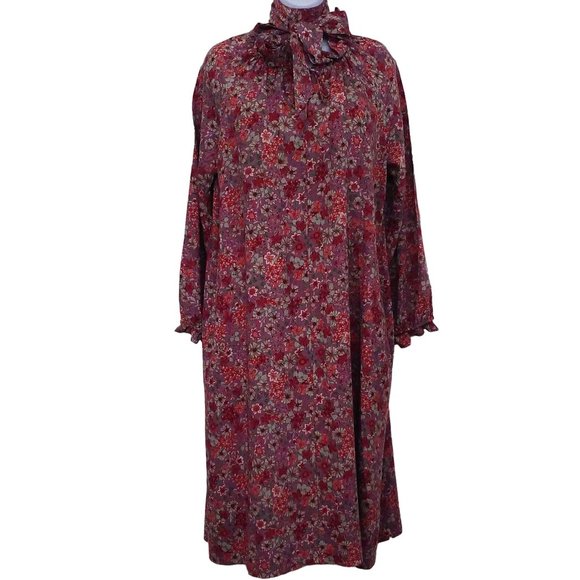Vintage 80s Neil's Apparel Floral Shift Dress L(12) Pockets Ruffles Bow Belt - Picture 5 of 11